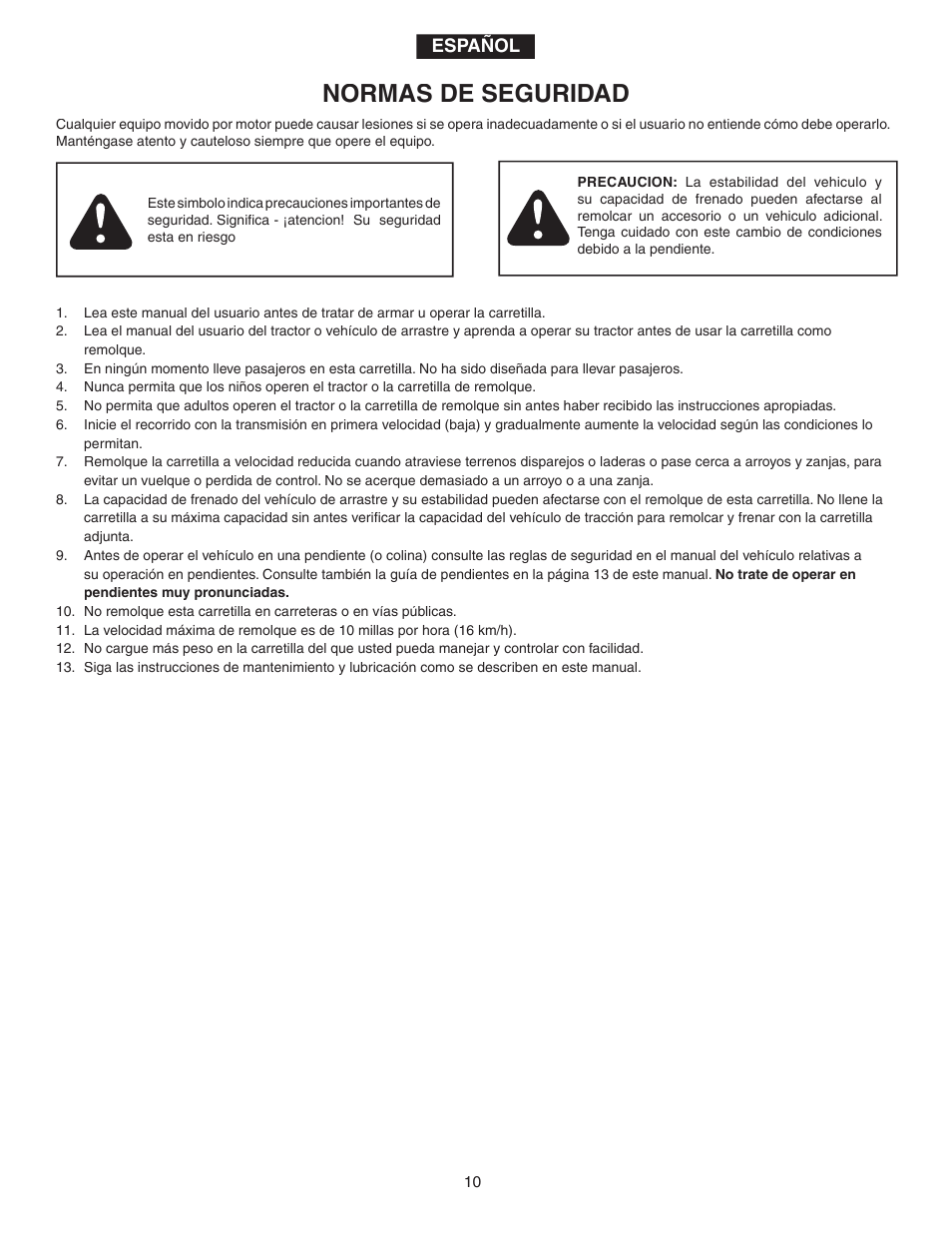 Normas de seguridad | Agri-Fab 45-0345-062 User Manual | Page 10 / 20