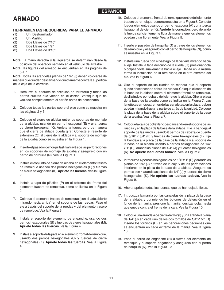 Armado, Español | Agri-Fab 45-0345-062 User Manual | Page 11 / 20