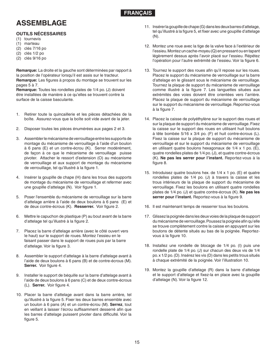 Assemblage, Français | Agri-Fab 45-0345-062 User Manual | Page 15 / 20