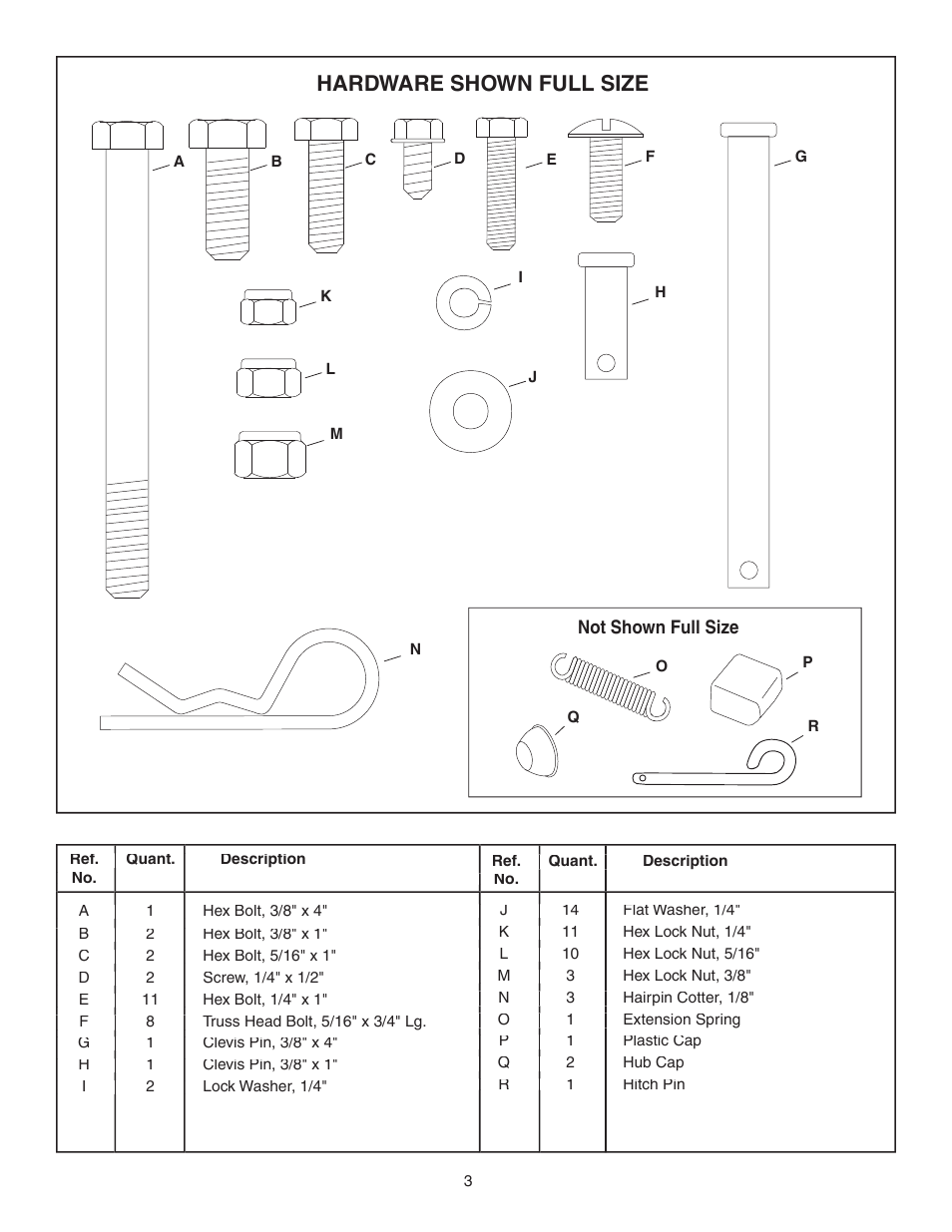 Hardware shown full size | Agri-Fab 45-0345-062 User Manual | Page 3 / 20