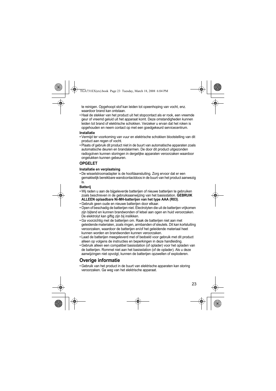 Overige informatie | Panasonic KXTGA731EX User Manual | Page 23 / 80