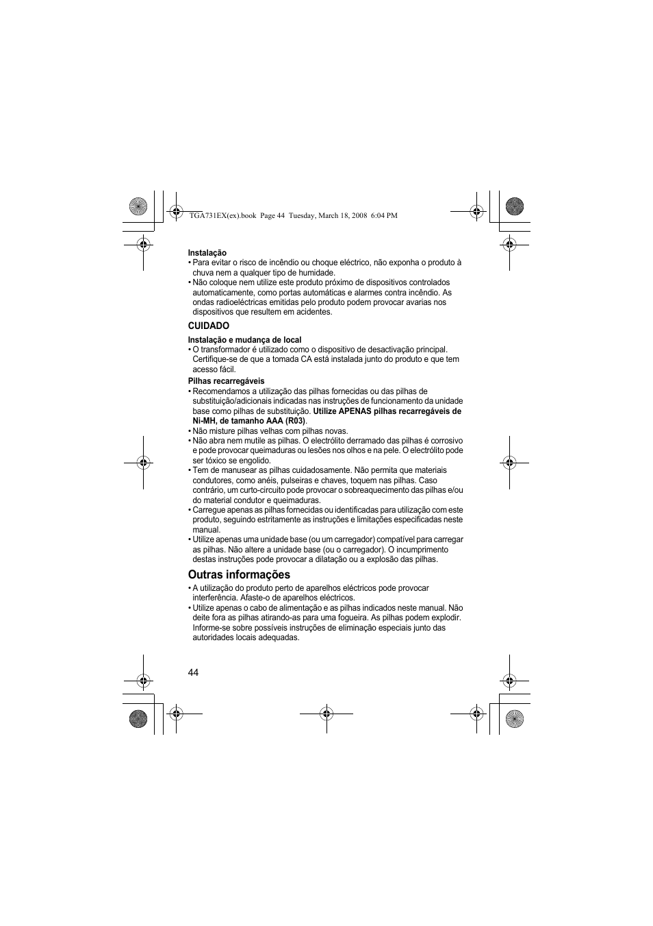 Outras informações | Panasonic KXTGA731EX User Manual | Page 44 / 80