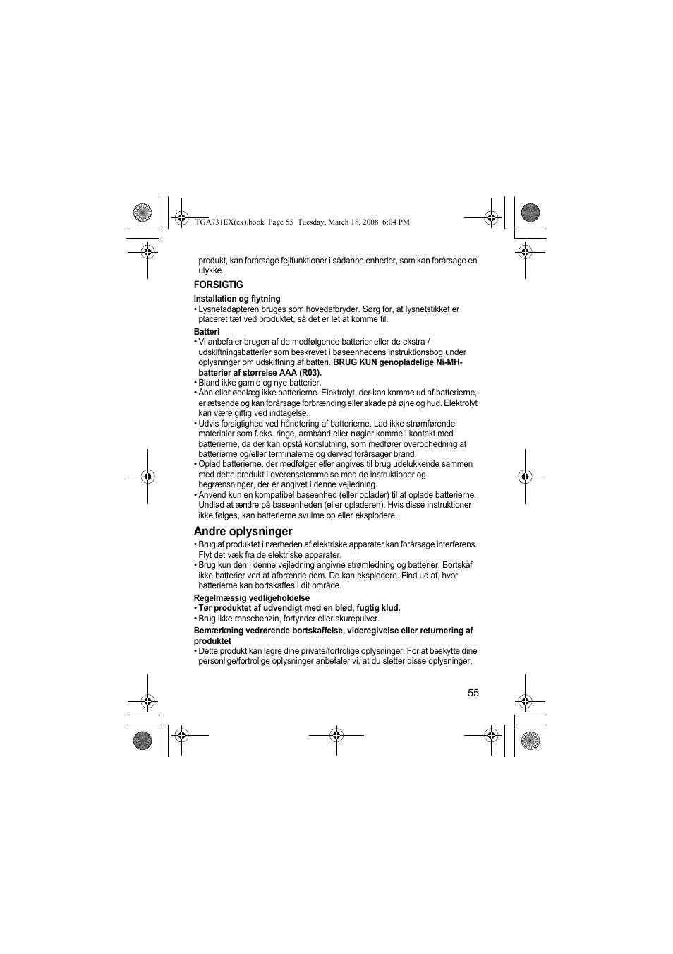 Andre oplysninger | Panasonic KXTGA731EX User Manual | Page 55 / 80