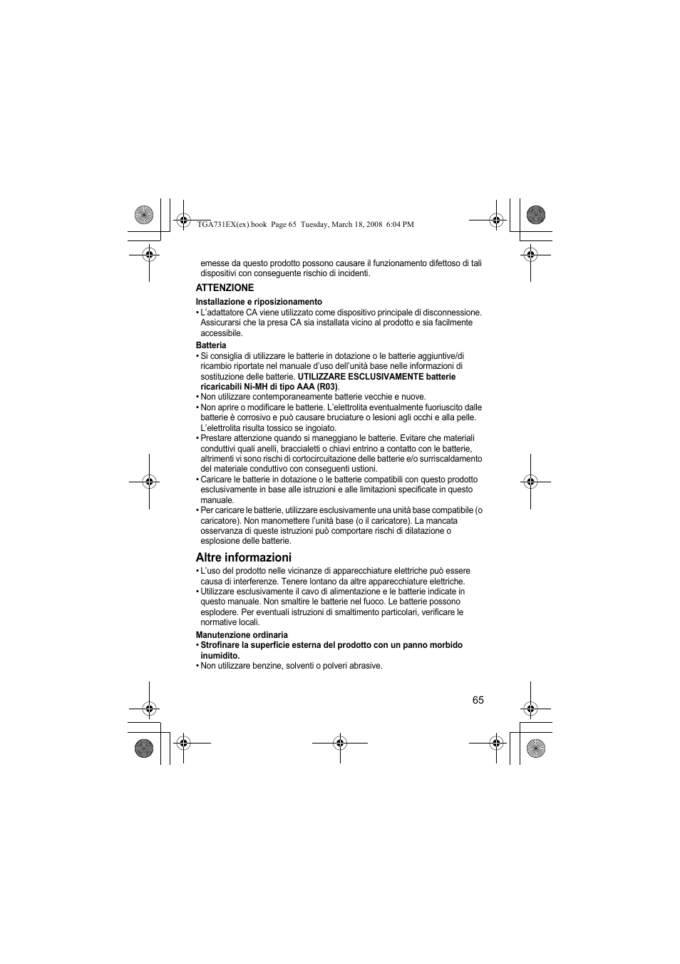 Altre informazioni | Panasonic KXTGA731EX User Manual | Page 65 / 80