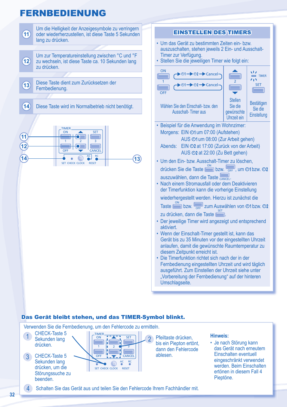 Fernbedienung | Panasonic CSE28MKES User Manual | Page 32 / 52