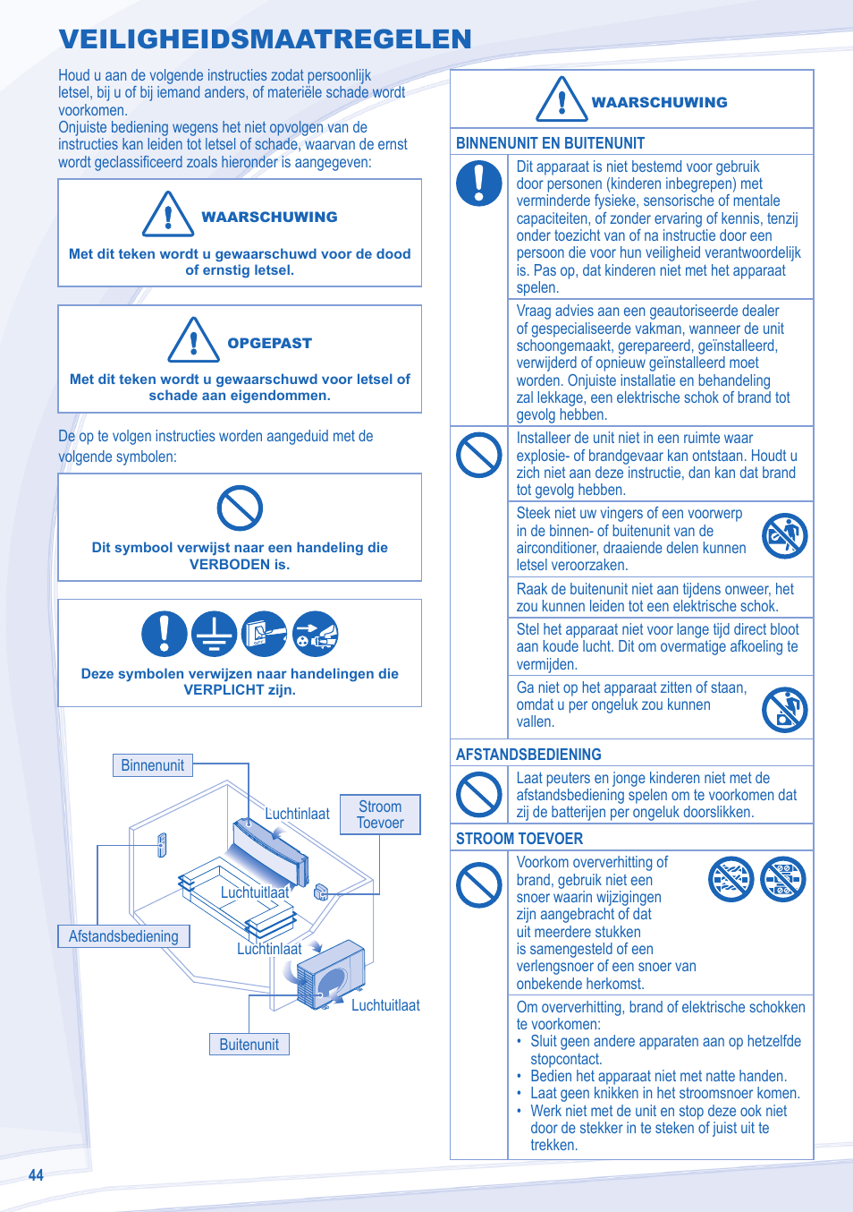 Veiligheidsmaatregelen | Panasonic CSE28MKES User Manual | Page 44 / 52