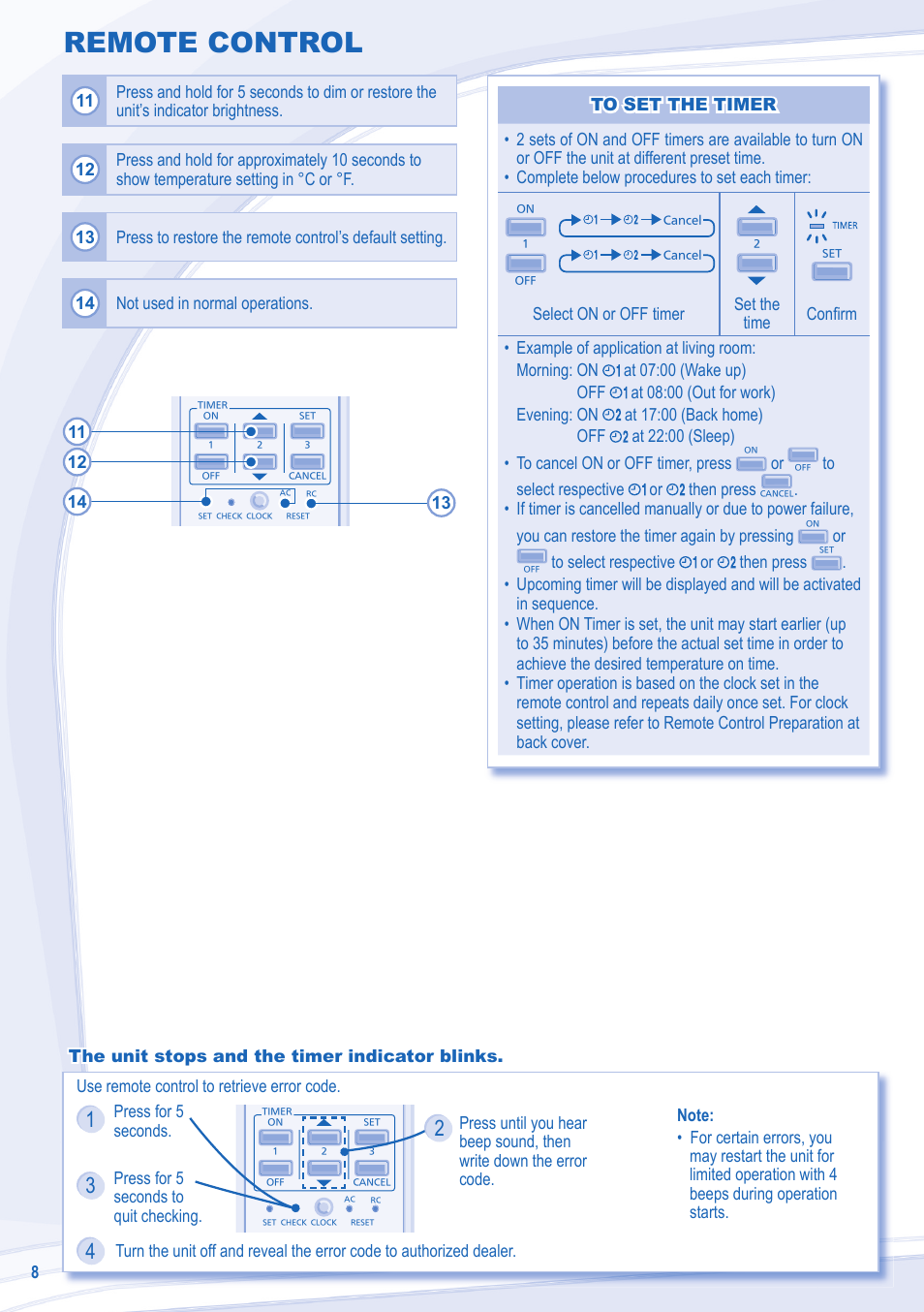Remote control | Panasonic CSE28MKES User Manual | Page 8 / 52