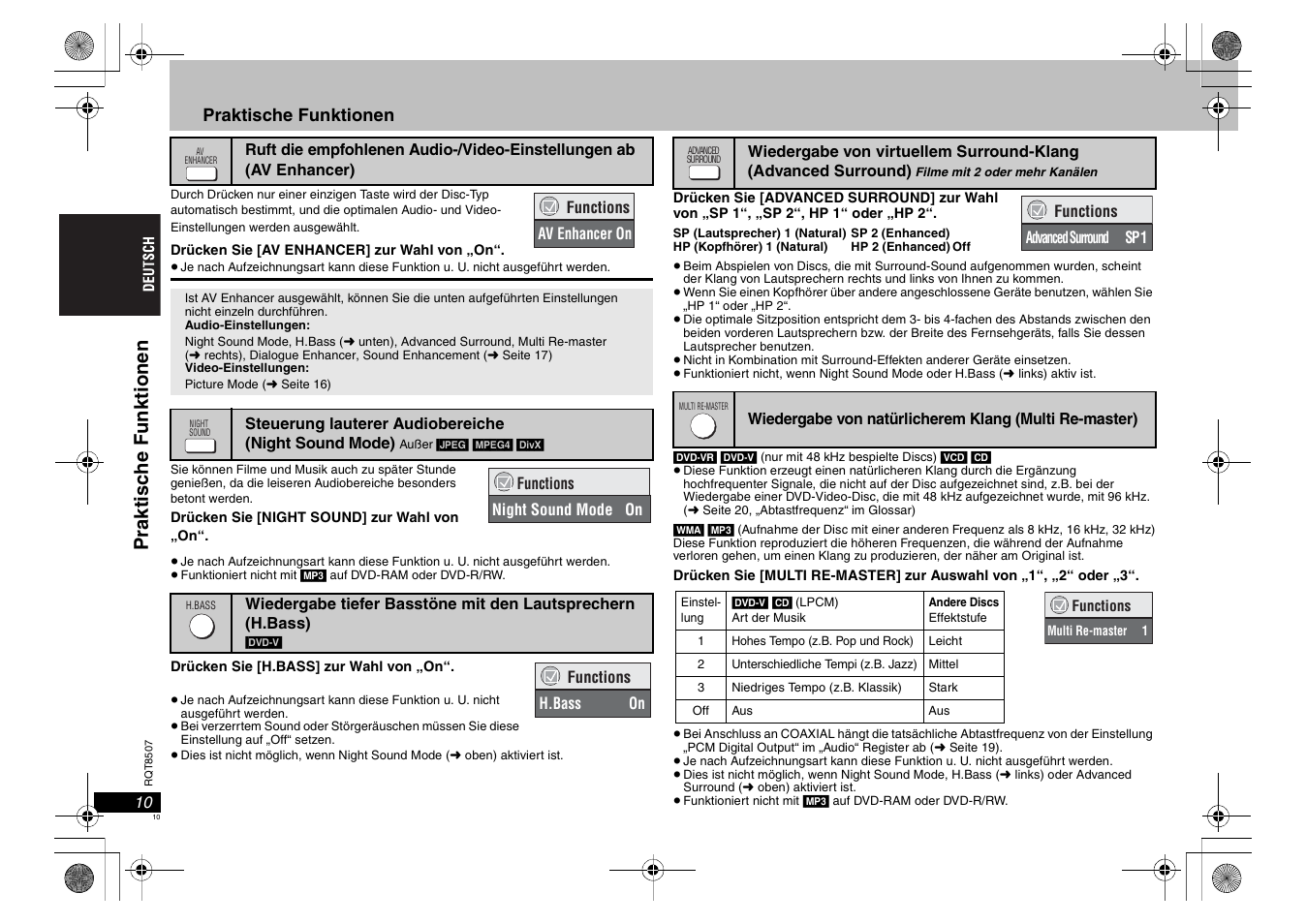 Prak ti sc he f unkti onen, Praktische funktionen | Panasonic DVDS42 User Manual | Page 10 / 68