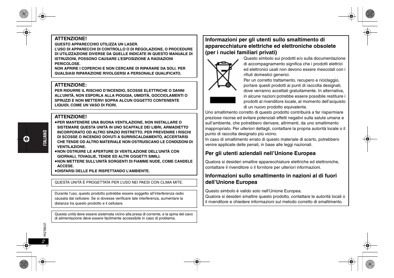 Per gli utenti aziendali nell’unione europea | Panasonic DVDS42 User Manual | Page 24 / 68