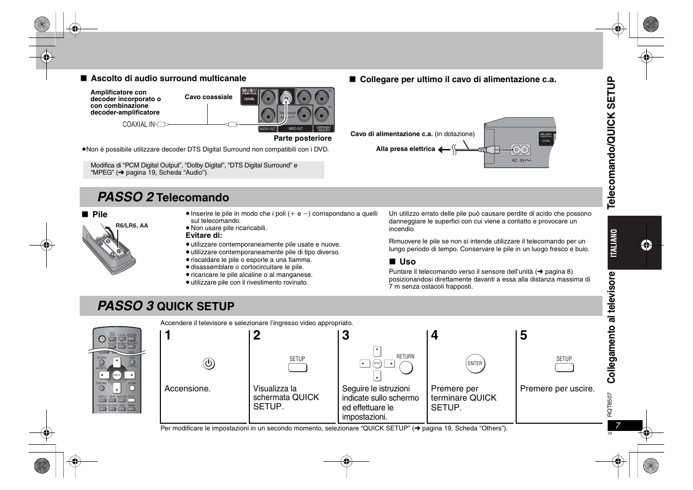 Passo 2, Passo 3, Telecomando | Quick setup | Panasonic DVDS42 User Manual | Page 29 / 68