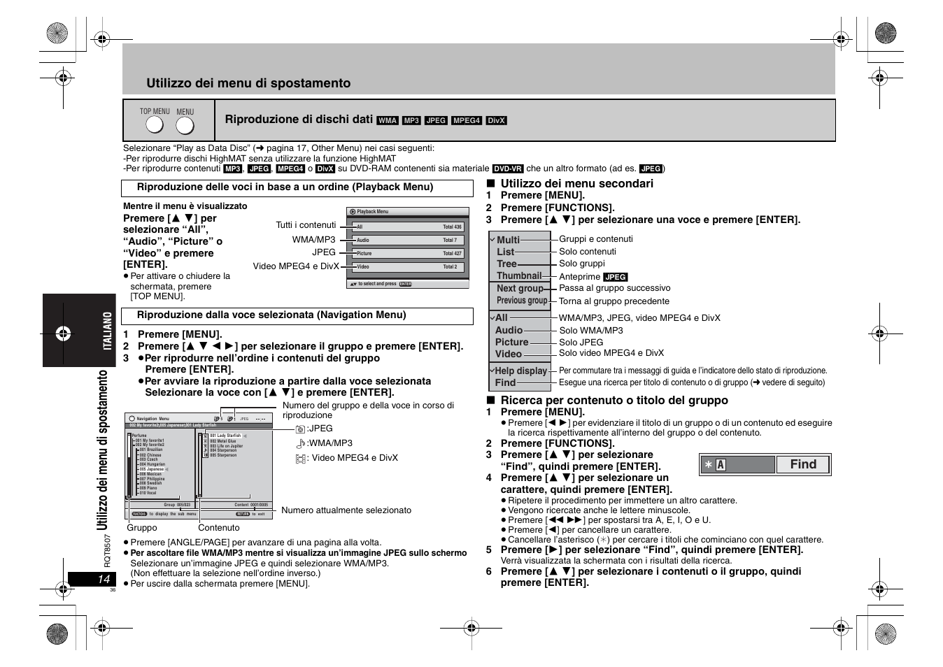 Util iz zo de i m enu d i sp os ta m en to, Utilizzo dei menu di spostamento | Panasonic DVDS42 User Manual | Page 36 / 68