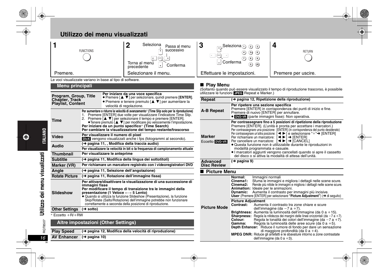 Utilizzo dei menu visualizzati | Panasonic DVDS42 User Manual | Page 38 / 68