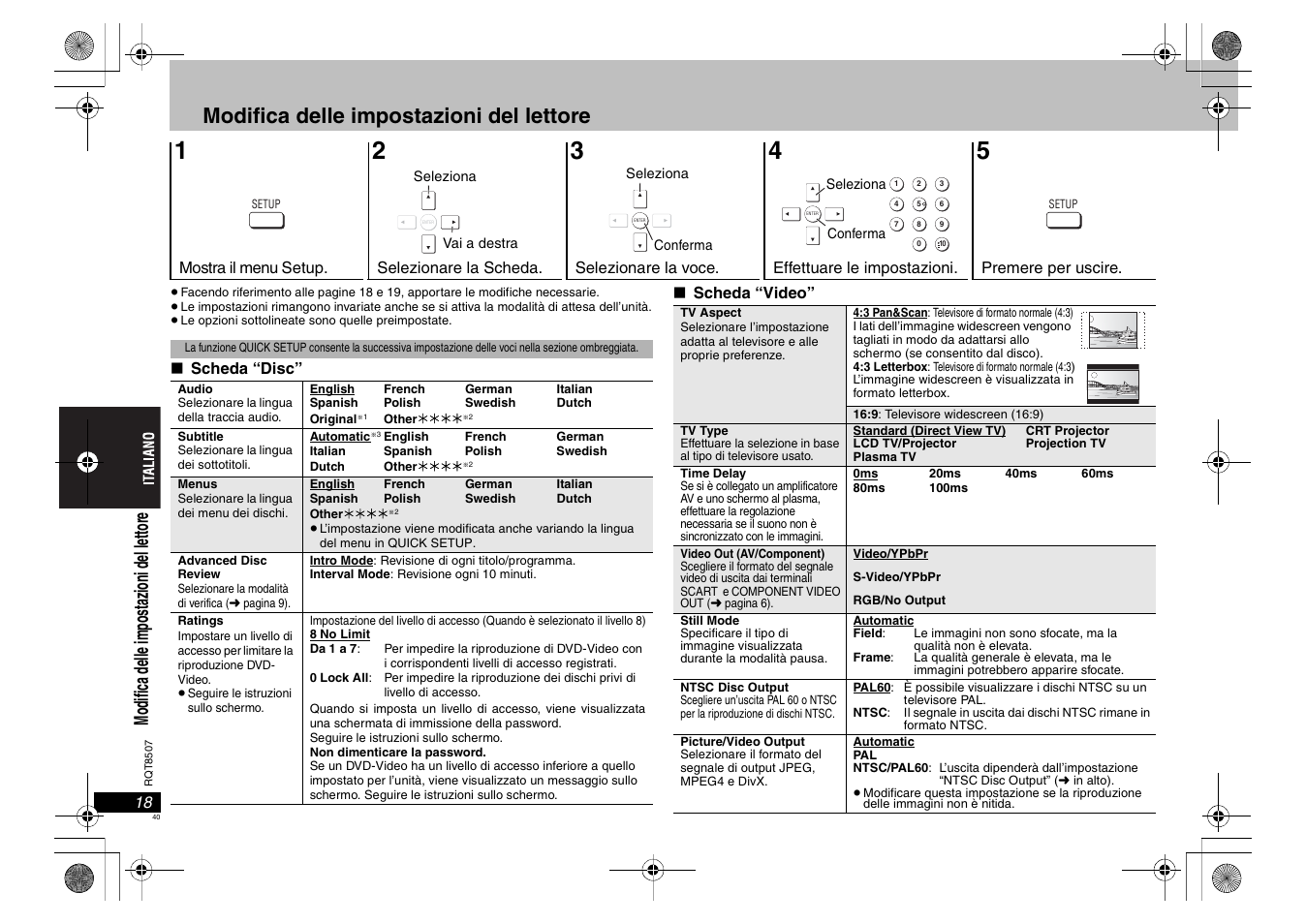 Modifica delle impostazioni del lettore | Panasonic DVDS42 User Manual | Page 40 / 68