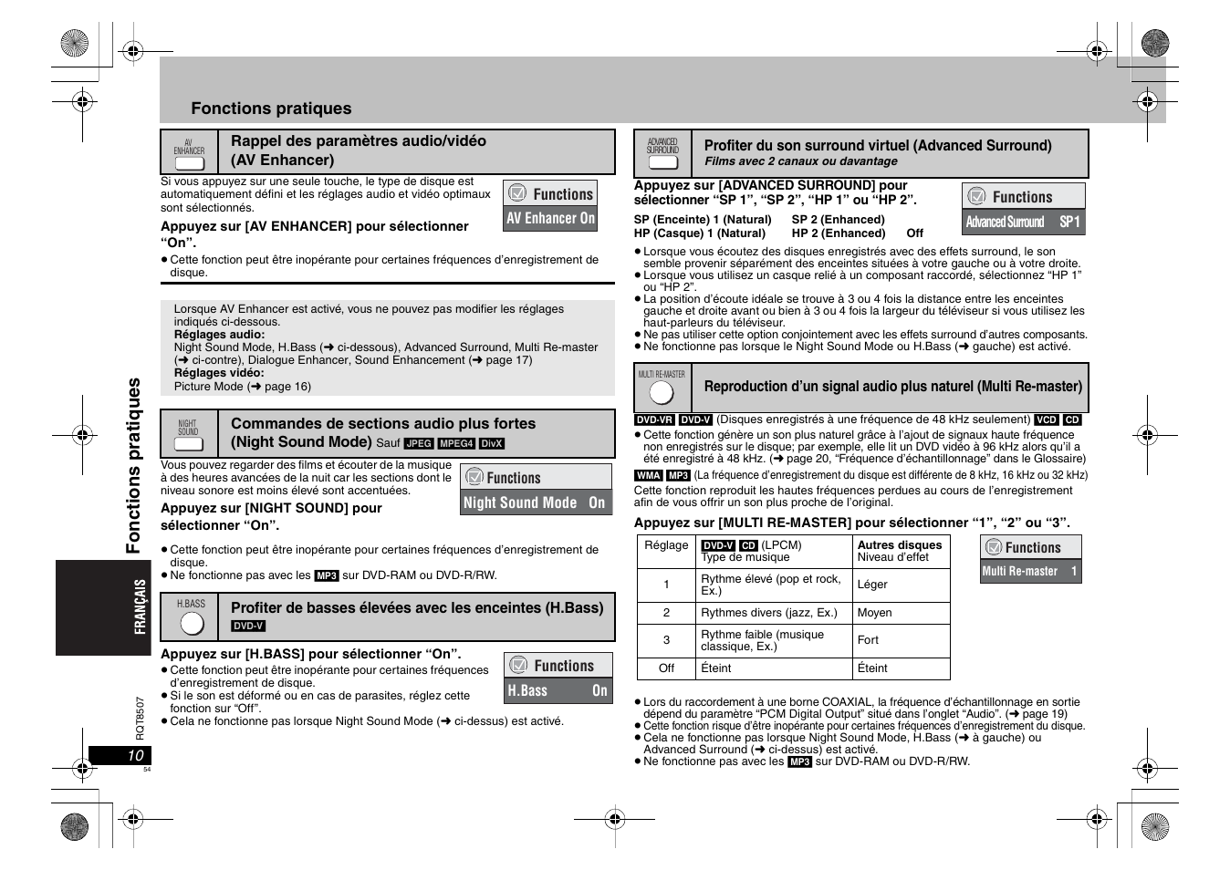 Foncti ons prat iques, Fonctions pratiques | Panasonic DVDS42 User Manual | Page 54 / 68