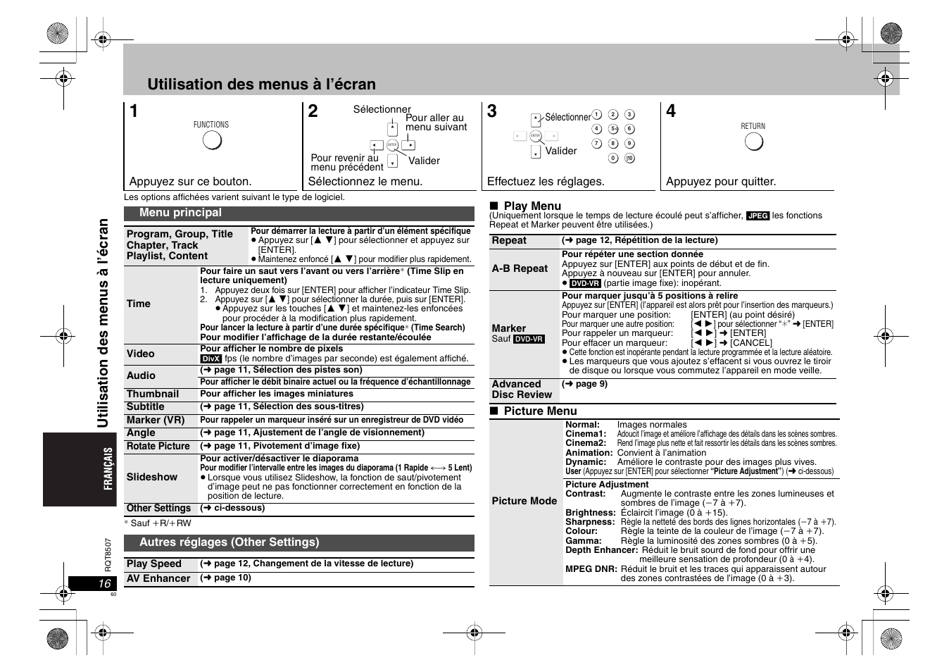 Utilisation des menus à l’écran, Uti li sati on des men us à l’ é c ran | Panasonic DVDS42 User Manual | Page 60 / 68