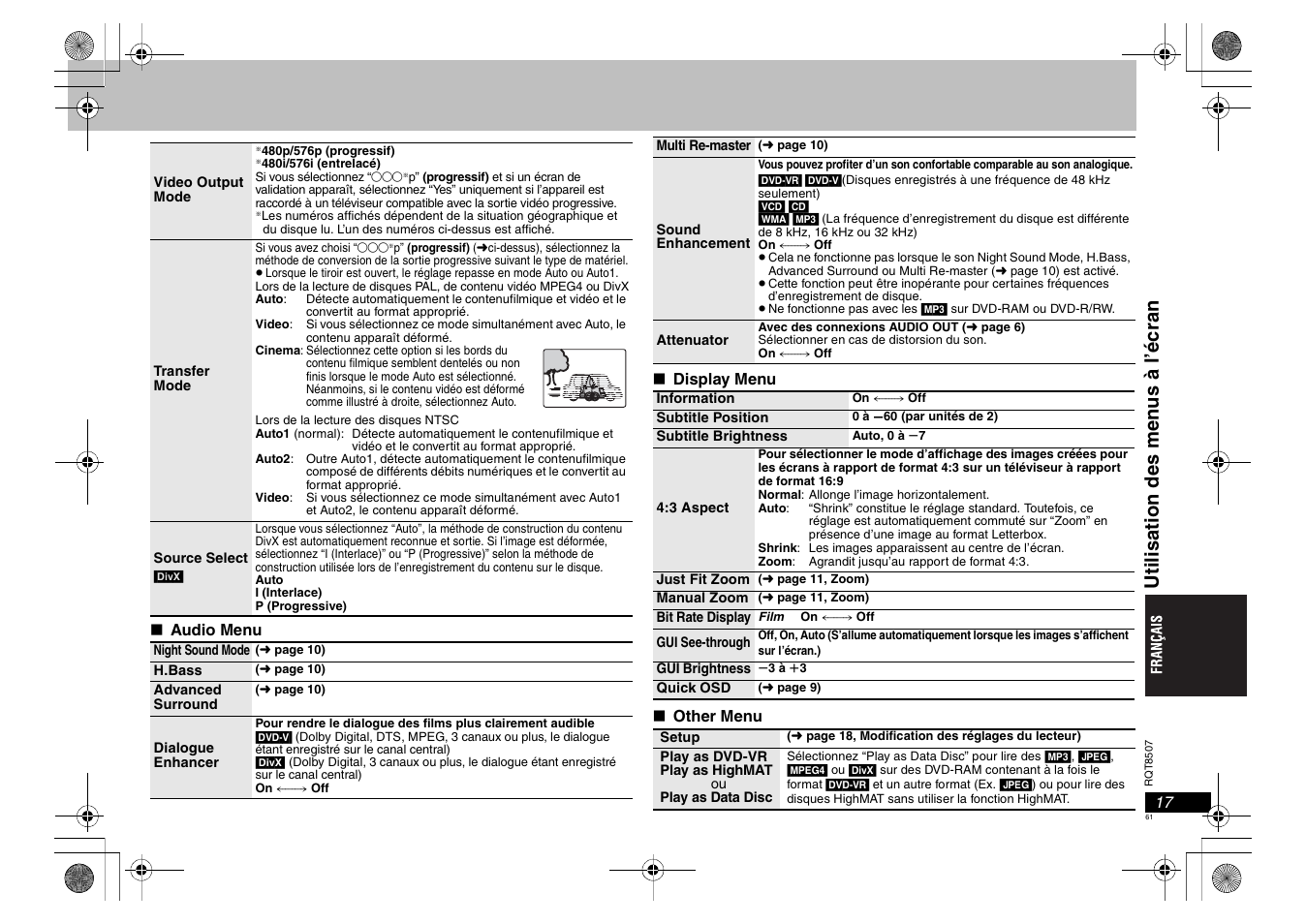 Uti li sati on des men us à l’ é c ran | Panasonic DVDS42 User Manual | Page 61 / 68