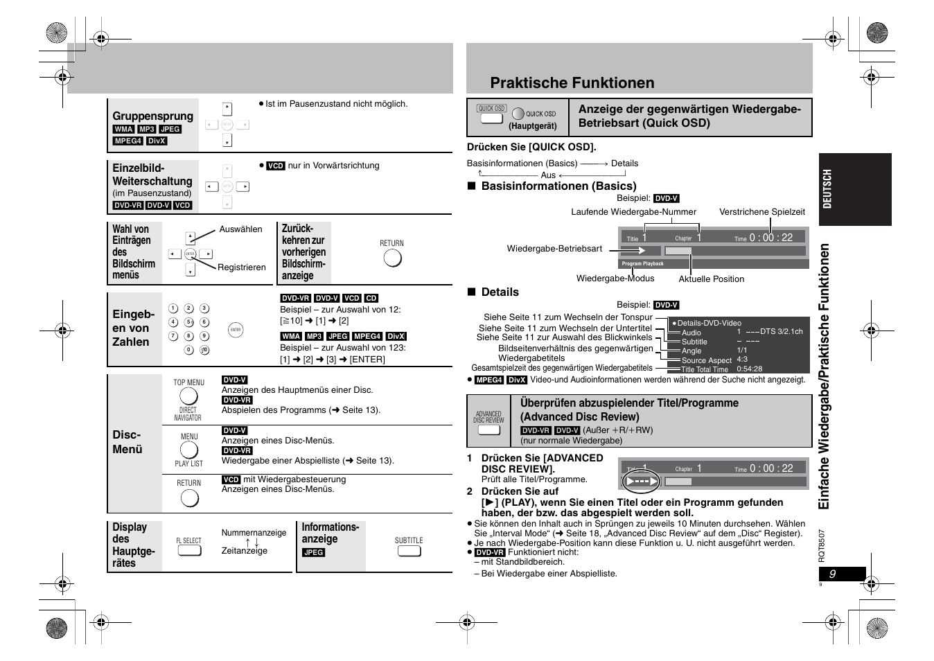 Praktische funktionen | Panasonic DVDS42 User Manual | Page 9 / 68