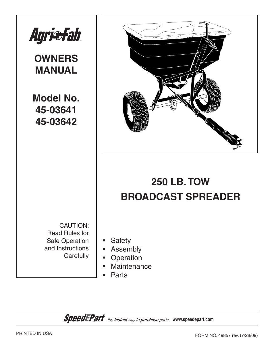 Agri-Fab 250 LB.TOW BROADCAST SPREADER 45-03642 User Manual | 12 pages