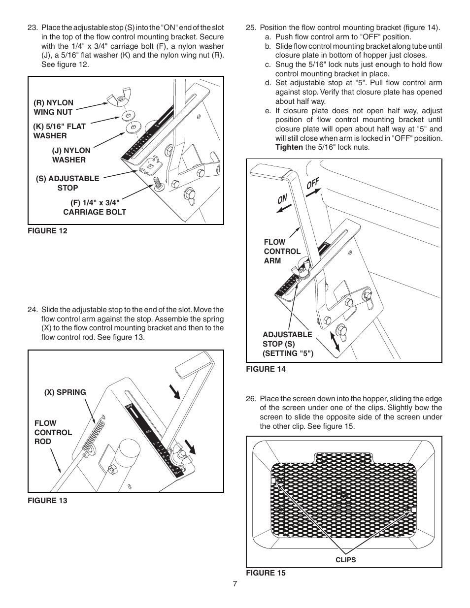 On off, Adjustable stop (s) (setting "5"), R) nylon wing nut | Clips | Agri-Fab 250 LB.TOW BROADCAST SPREADER 45-03642 User Manual | Page 7 / 12