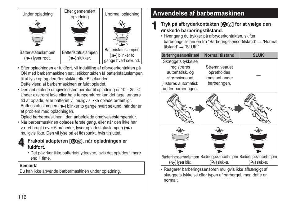 Anvendelse af barbermaskinen | Panasonic ESST25 User Manual | Page 116 / 278