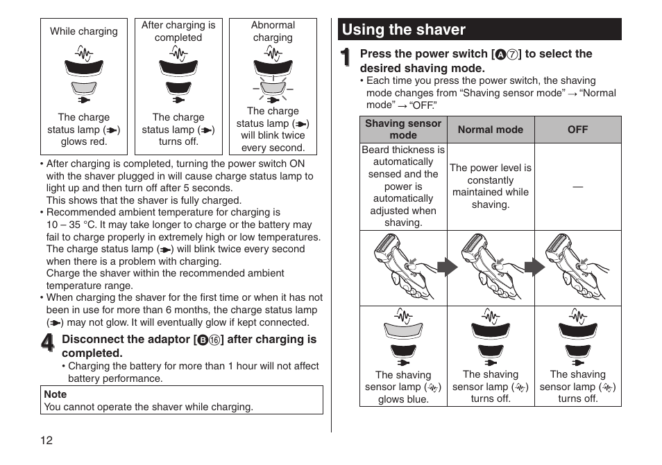 Using the shaver | Panasonic ESST25 User Manual | Page 12 / 278