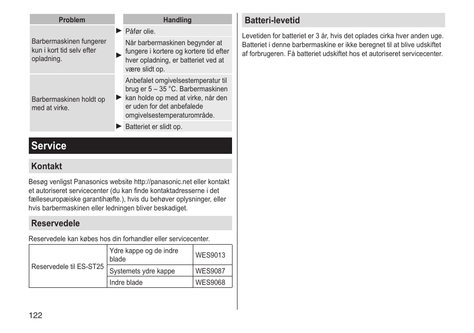 Service | Panasonic ESST25 User Manual | Page 122 / 278