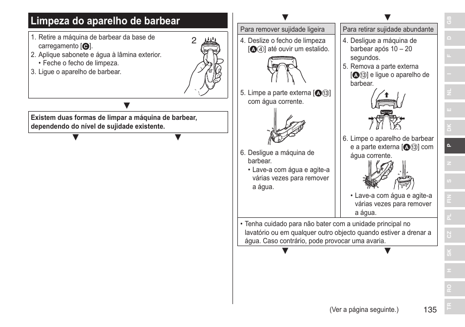 Limpeza do aparelho de barbear | Panasonic ESST25 User Manual | Page 135 / 278