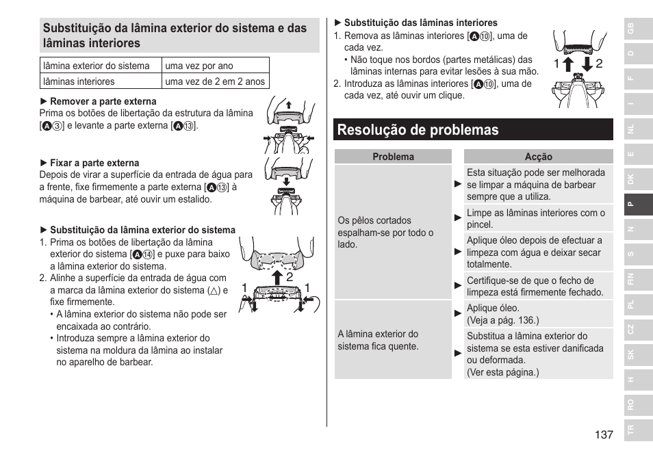 Resolução de problemas | Panasonic ESST25 User Manual | Page 137 / 278