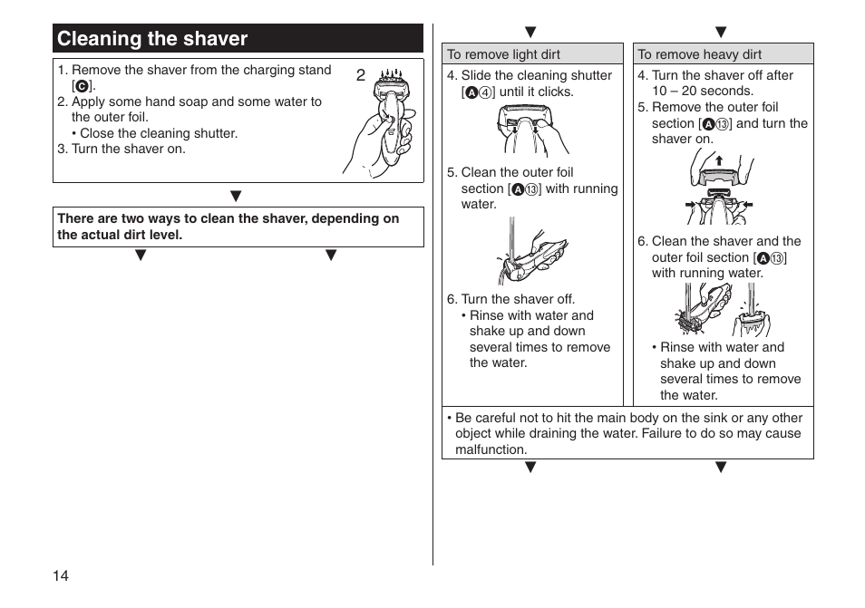Cleaning the shaver | Panasonic ESST25 User Manual | Page 14 / 278
