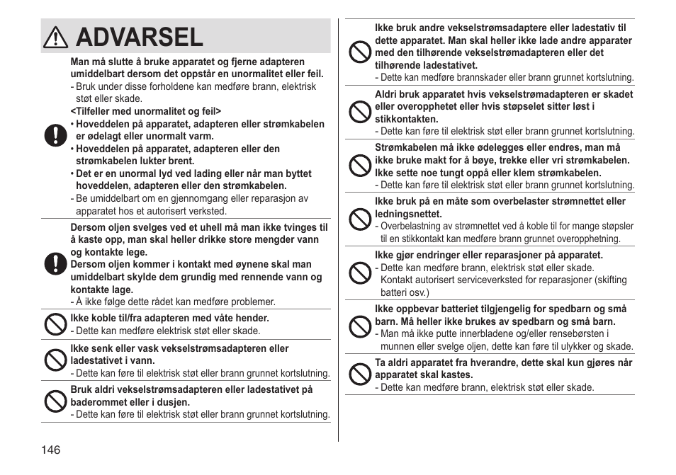 Advarsel | Panasonic ESST25 User Manual | Page 146 / 278