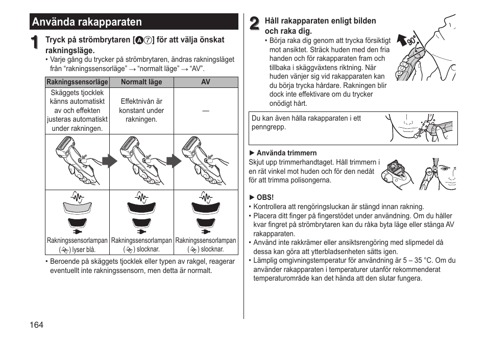 Använda rakapparaten | Panasonic ESST25 User Manual | Page 164 / 278