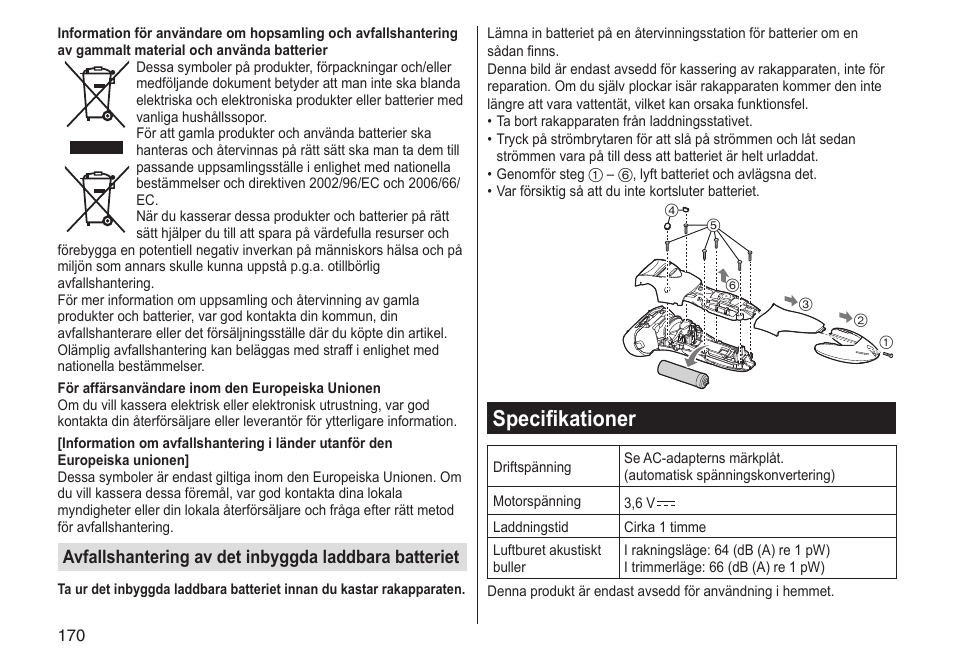 Specifikationer | Panasonic ESST25 User Manual | Page 170 / 278