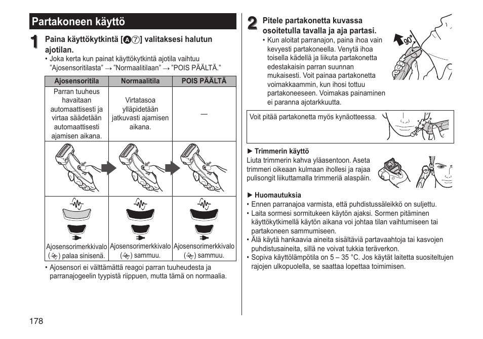 Partakoneen käyttö | Panasonic ESST25 User Manual | Page 178 / 278