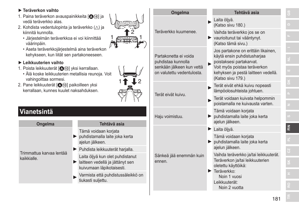 Vianetsintä | Panasonic ESST25 User Manual | Page 181 / 278