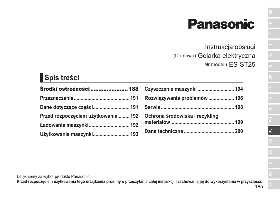Panasonic ESST25 User Manual | Page 185 / 278