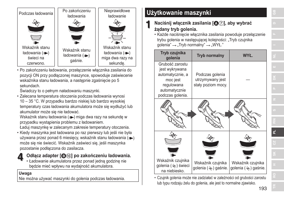 Użytkowanie maszynki | Panasonic ESST25 User Manual | Page 193 / 278