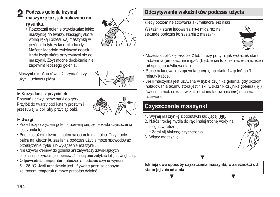 Czyszczenie maszynki | Panasonic ESST25 User Manual | Page 194 / 278