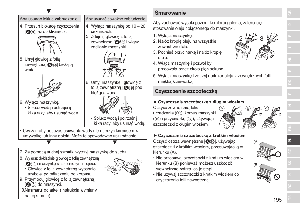 Smarowanie, Czyszczenie szczoteczką | Panasonic ESST25 User Manual | Page 195 / 278