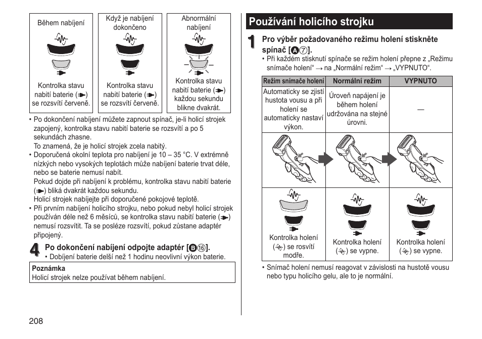 Používání holicího strojku | Panasonic ESST25 User Manual | Page 208 / 278