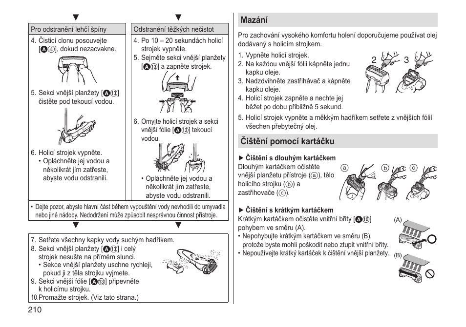 Mazání, Čištění pomocí kartáčku | Panasonic ESST25 User Manual | Page 210 / 278