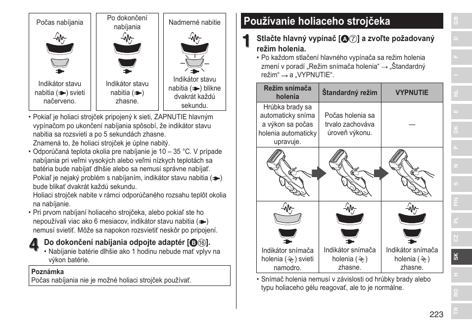 Používanie holiaceho strojčeka | Panasonic ESST25 User Manual | Page 223 / 278