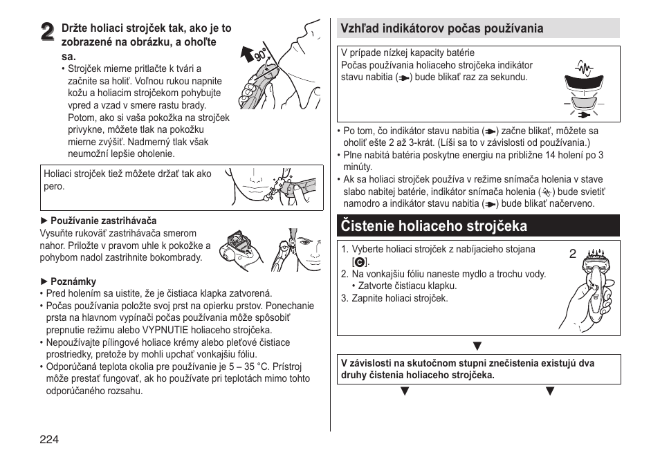 Čistenie holiaceho strojčeka | Panasonic ESST25 User Manual | Page 224 / 278