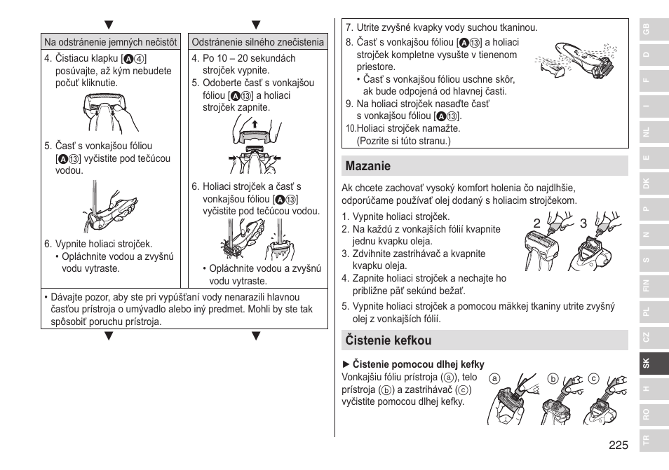 Mazanie, Čistenie kefkou | Panasonic ESST25 User Manual | Page 225 / 278