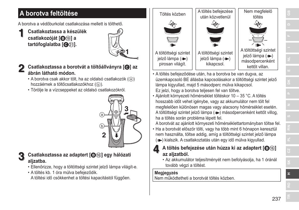 A borotva feltöltése | Panasonic ESST25 User Manual | Page 237 / 278