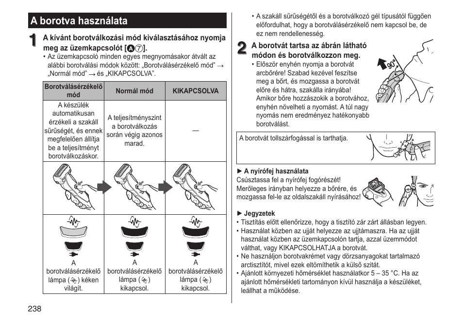 A borotva használata | Panasonic ESST25 User Manual | Page 238 / 278