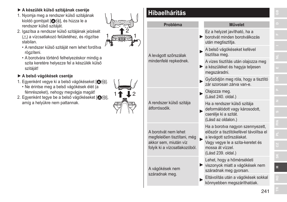 Hibaelhárítás | Panasonic ESST25 User Manual | Page 241 / 278