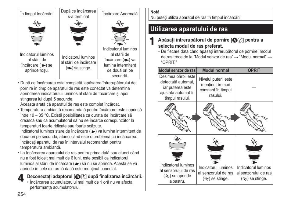 Utilizarea aparatului de ras | Panasonic ESST25 User Manual | Page 254 / 278