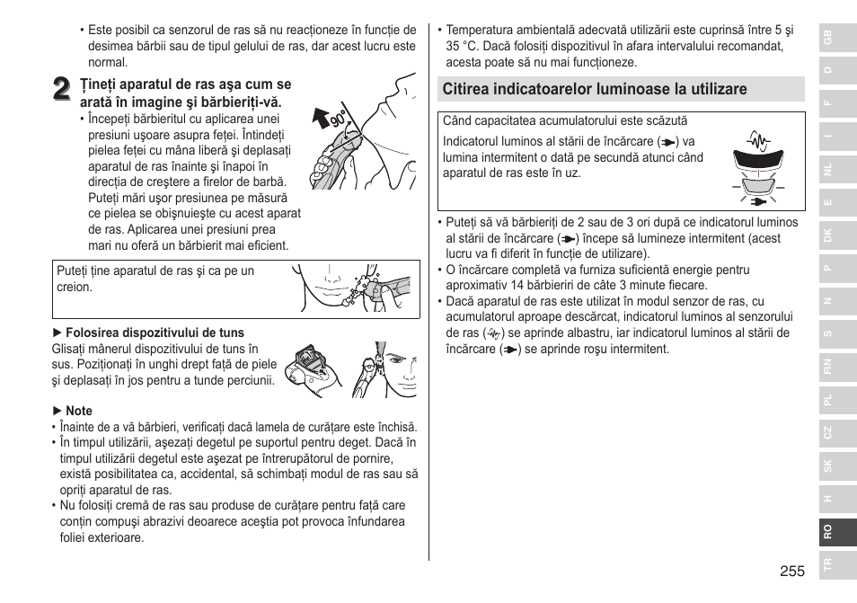 Citirea indicatoarelor luminoase la utilizare | Panasonic ESST25 User Manual | Page 255 / 278