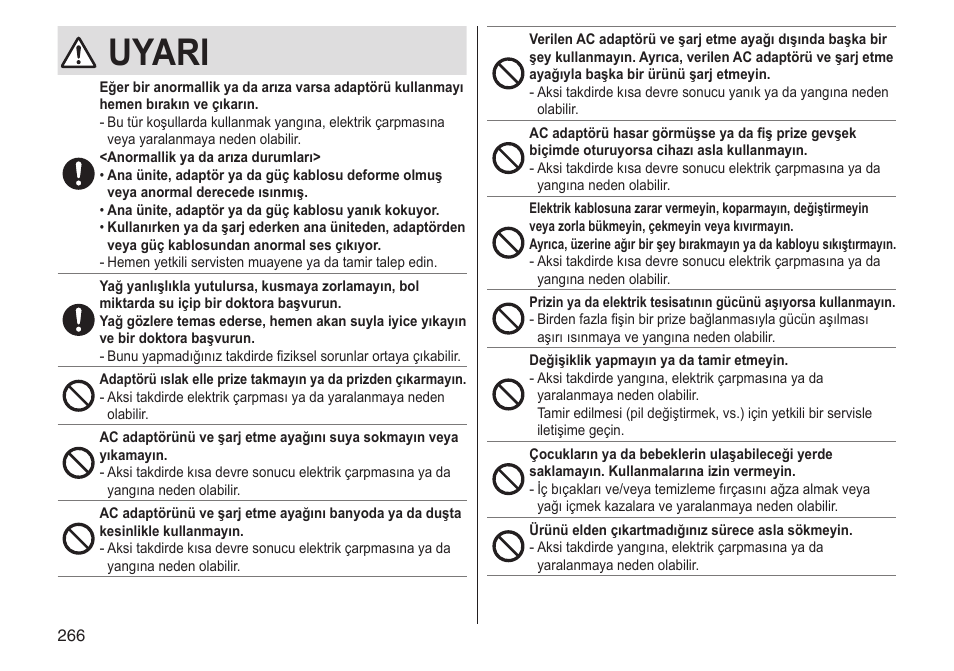 Uyari | Panasonic ESST25 User Manual | Page 266 / 278