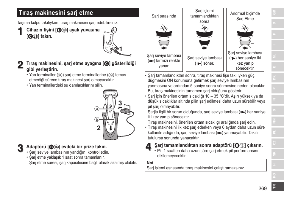 Tıraş makinesini şarj etme | Panasonic ESST25 User Manual | Page 269 / 278